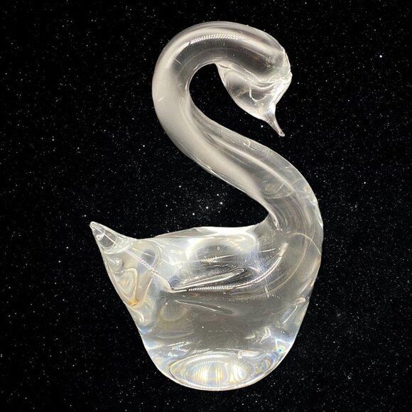 Vintage Art Glass Crystal Clear Swan Paperweight Figurine 4”T 3”W - Picture 5 of 9